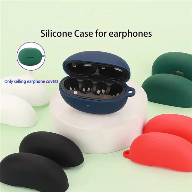 For QCY Crossky C30 Bluetooth-compatible Earphones Case Soft Silicone Cover with Anti-Lost Buckle - Blackish Green