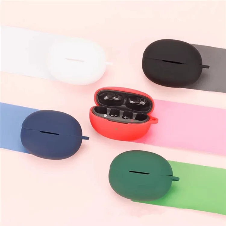 For QCY Crossky C30 Bluetooth-compatible Earphones Case Soft Silicone Cover with Anti-Lost Buckle - Blackish Green