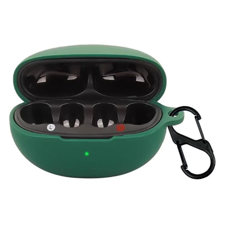 For QCY Crossky C30 Bluetooth-compatible Earphones Case Soft Silicone Cover with Anti-Lost Buckle - Blackish Green