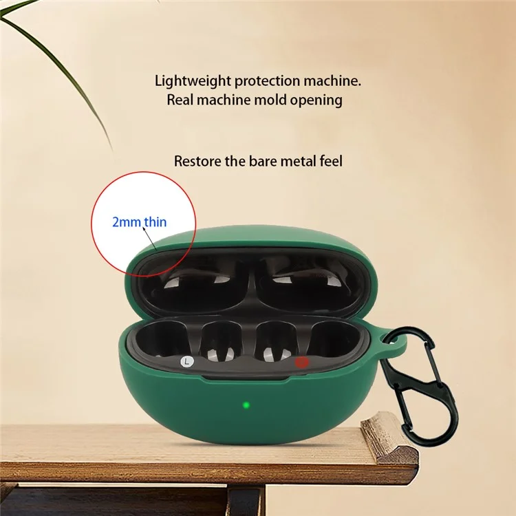 For QCY Crossky C30 Bluetooth-compatible Earphones Case Soft Silicone Cover with Anti-Lost Buckle - Blackish Green