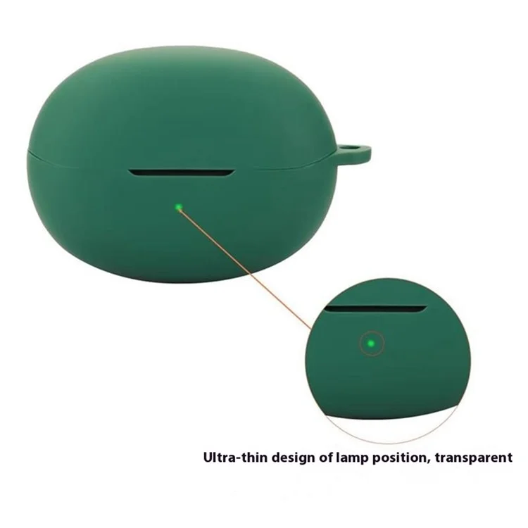 For QCY Crossky C30 Bluetooth-compatible Earphones Case Soft Silicone Cover with Anti-Lost Buckle - Blackish Green