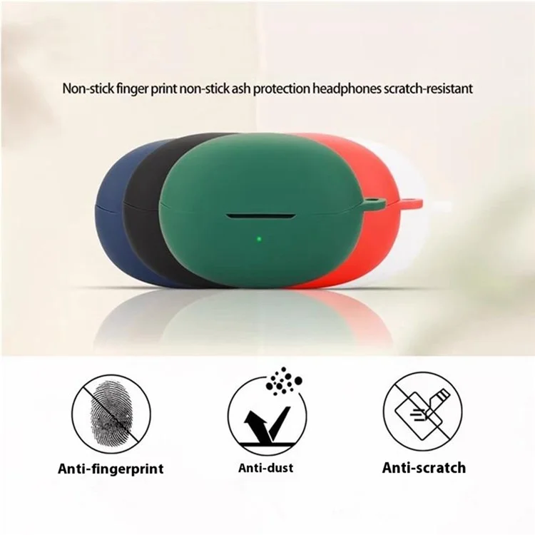 For QCY Crossky C30 Bluetooth-compatible Earphones Case Soft Silicone Cover with Anti-Lost Buckle - Blackish Green