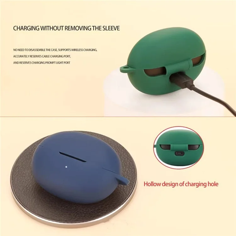 For QCY Crossky C30 Bluetooth-compatible Earphones Case Soft Silicone Cover with Anti-Lost Buckle - Blackish Green