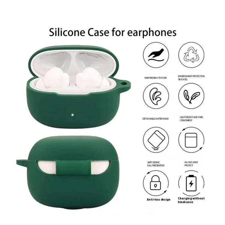 For Honor Choice LCHSE X7 Lite Bluetooth-compatible Earphones Case Soft Silicone Cover with Anti-Lost Buckle - Blackish Green