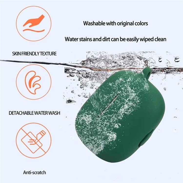 For Honor Choice LCHSE X7 Lite Bluetooth-compatible Earphones Case Soft Silicone Cover with Anti-Lost Buckle - Blackish Green