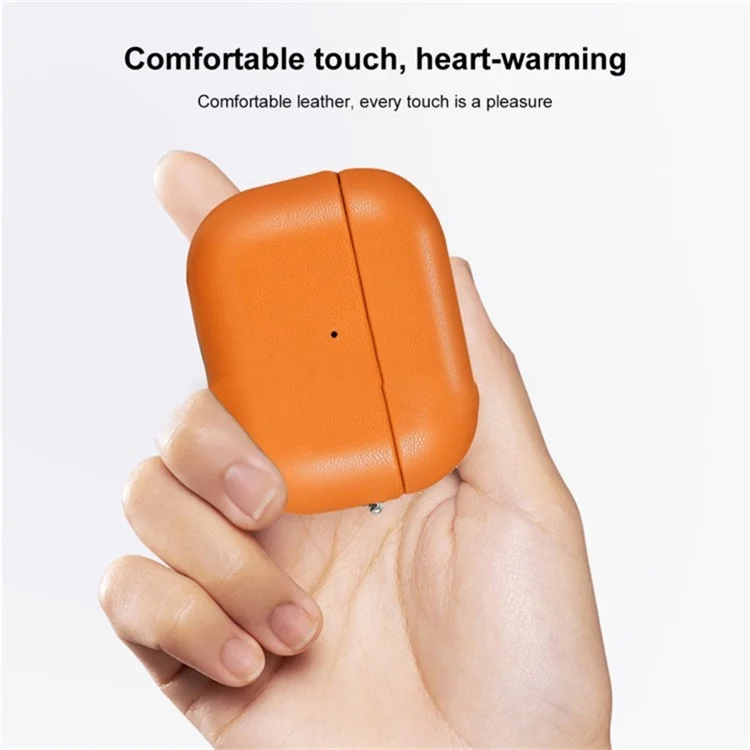 Capa protetora de couro PU + PC brilhante para o estojo dos fones de ouvido AirPods 4 com fivela de suspensão - Marrom dourado