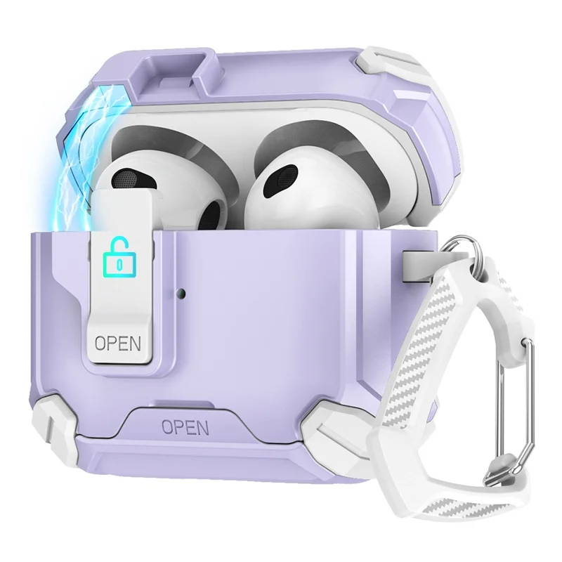 For AirPods Pro Case TPU+PC Compatible with MagSafe Stand Bluetooth-compatible Earbuds Cover with Carabiner - Purple  /  White
