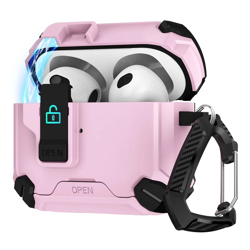 For AirPods Pro Case TPU+PC Compatible with MagSafe Stand Bluetooth-compatible Earbuds Cover with Carabiner - Pink  /  Black
