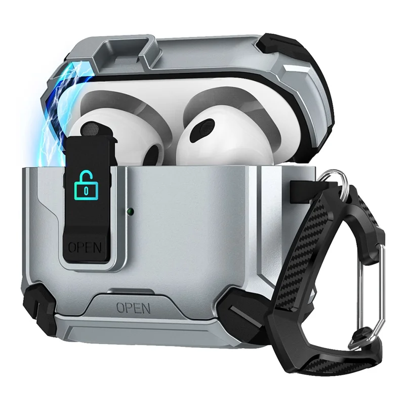For AirPods Pro Case TPU+PC Compatible with MagSafe Stand Bluetooth-compatible Earbuds Cover with Carabiner - Grey  /  Black