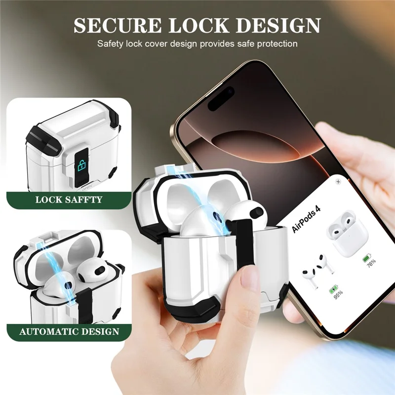 For AirPods Pro Case TPU+PC Compatible with MagSafe Stand Bluetooth-compatible Earbuds Cover with Carabiner - Grey  /  Black