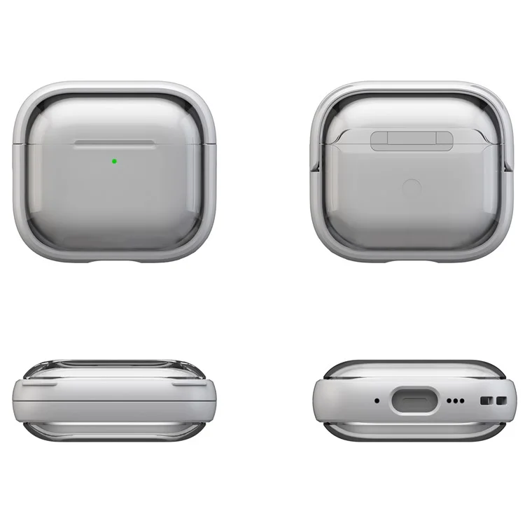 Для чехла AirPods 4 PC+TPU Bluetooth Earbud Cover Phone Stand с карабином - прозрачный белый