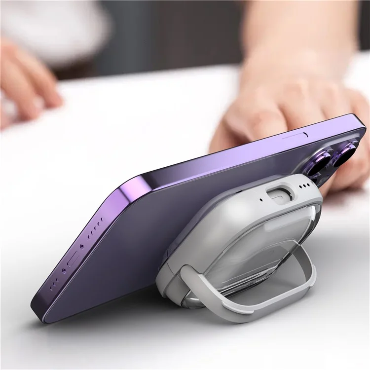 Для чехла AirPods 4 PC+TPU Bluetooth Earbud Cover Phone Stand с карабином - прозрачный белый