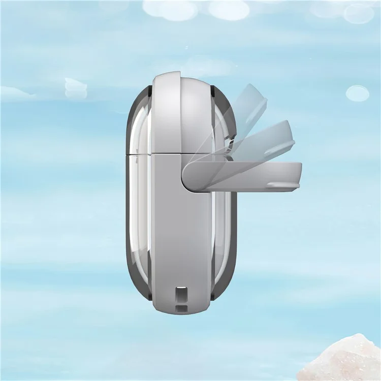 Для чехла AirPods 4 PC+TPU Bluetooth Earbud Cover Phone Stand с карабином - прозрачный белый