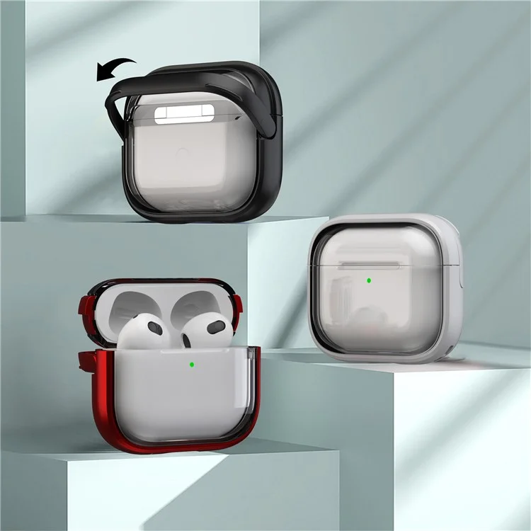 Для чехла AirPods 4 PC+TPU Bluetooth Earbud Cover Phone Stand с карабином - прозрачный белый