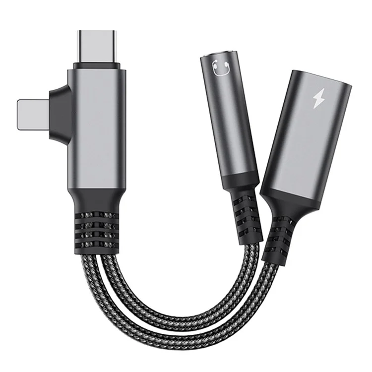 Câble adaptateur audio de charge USB-C vers 3,5 mm femelle + Type-C en forme de L - Ternissé