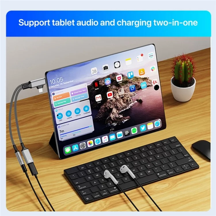 Câble adaptateur audio de charge USB-C vers 3,5 mm femelle + Type-C en forme de L - Ternissé