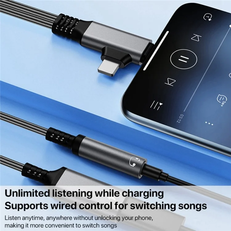 Câble adaptateur audio de charge USB-C vers 3,5 mm femelle + Type-C en forme de L - Ternissé