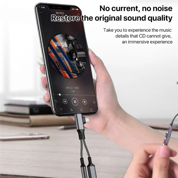 Câble adaptateur audio de charge USB-C vers 3,5 mm femelle + Type-C en forme de L - Ternissé