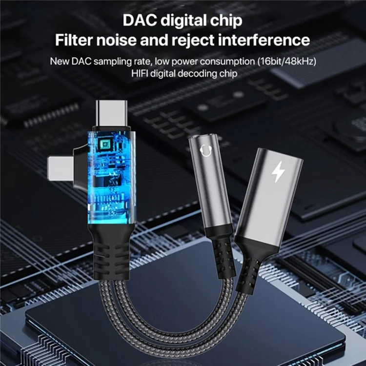 Câble adaptateur audio de charge USB-C vers 3,5 mm femelle + Type-C en forme de L - Ternissé