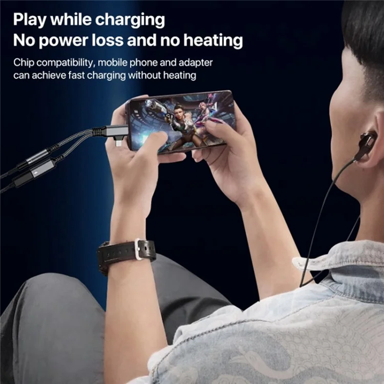 Câble adaptateur audio de charge USB-C vers 3,5 mm femelle + Type-C en forme de L - Ternissé