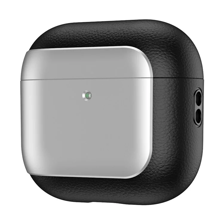 Für AirPods 4 TPU-Hülle Elektroplattierung Litschi-Textur Fallschutz Kopfhörer-Cover mit Schlüsselband - Silber