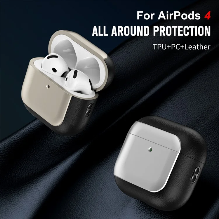 Für AirPods 4 mit ANC TPU-Hülle, Elektroplattierung, Litschi-Textur, Sturzverhütung, Kopfhörerüberzug mit Kordel - Titaniumgrau