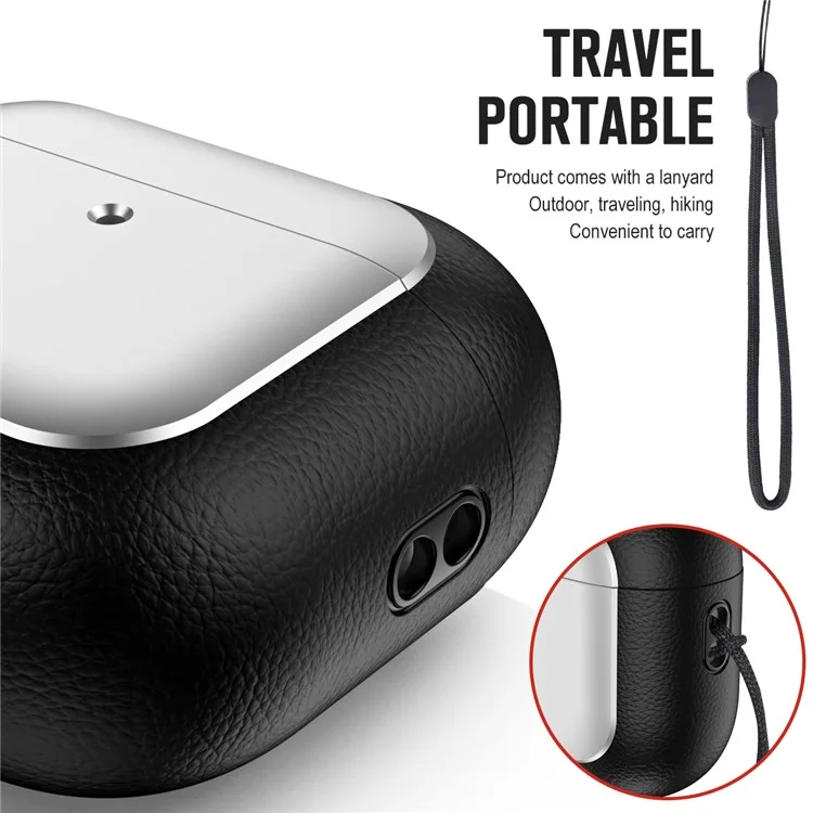Für AirPods 4 mit ANC TPU-Hülle, Elektroplattierung, Litschi-Textur, Sturzverhütung, Kopfhörerüberzug mit Kordel - Titaniumgrau