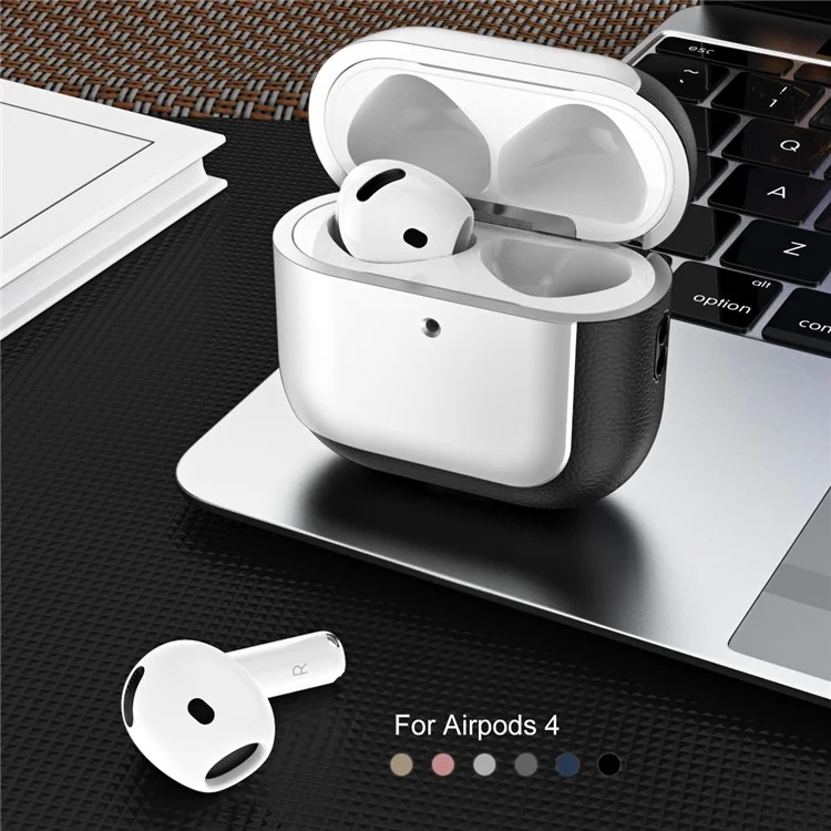 Für AirPods 4 mit ANC TPU-Hülle, Elektroplattierung, Litschi-Textur, Sturzverhütung, Kopfhörerüberzug mit Kordel - Titaniumgrau