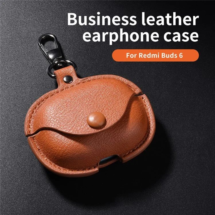 Funda de carga de cuero + PC para el estuche protector de los auriculares Xiaomi Redmi Buds 6 - Negro