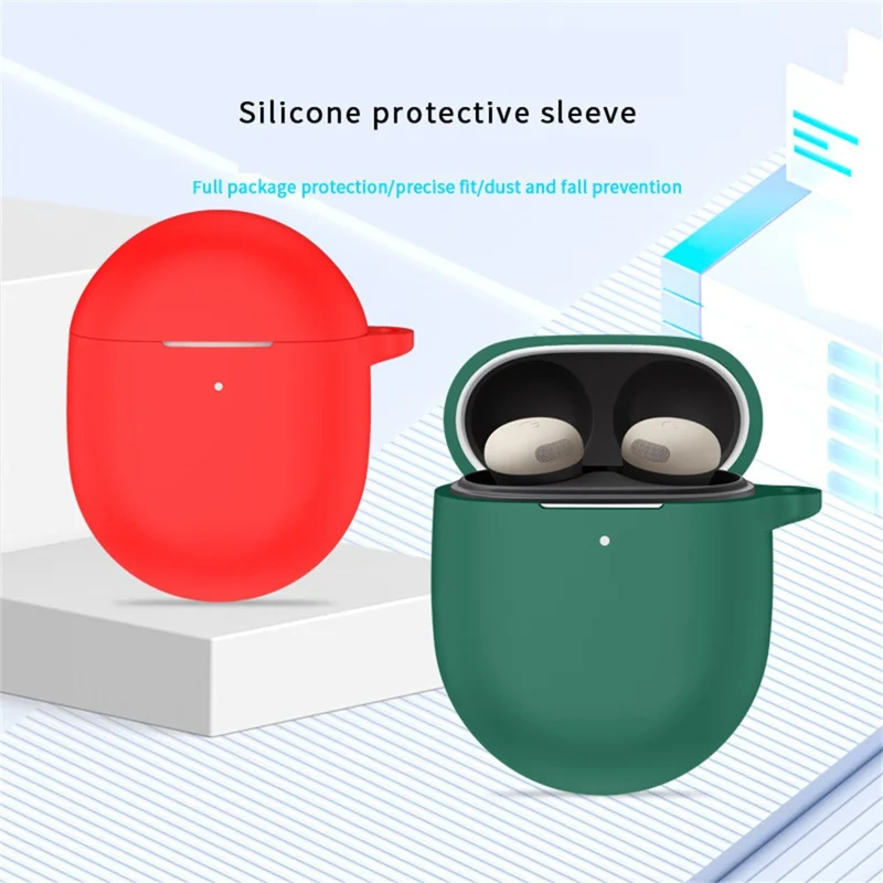 For Google Pixel Buds Pro 2 Case with Carabiner Bluetooth-compatible Earphone Silicone Protective Cover - White