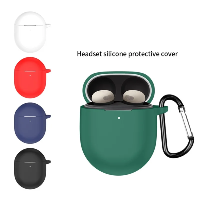 For Google Pixel Buds Pro 2 Case with Carabiner Bluetooth-compatible Earphone Silicone Protective Cover - White