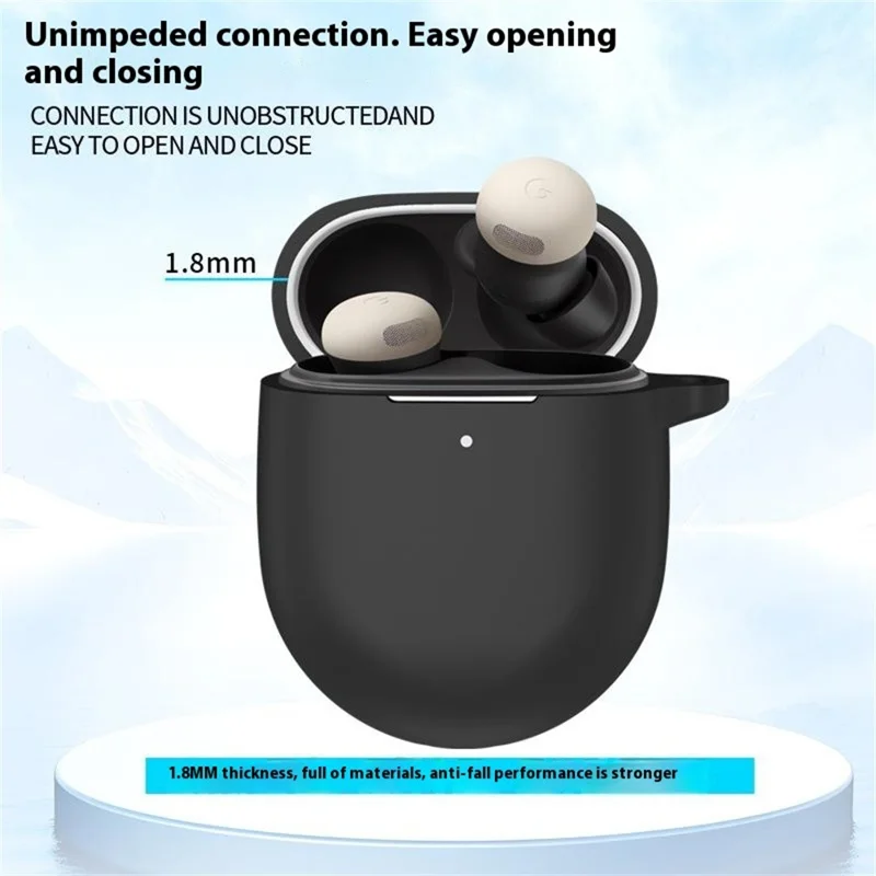 For Google Pixel Buds Pro 2 Case with Carabiner Bluetooth-compatible Earphone Silicone Protective Cover - Black