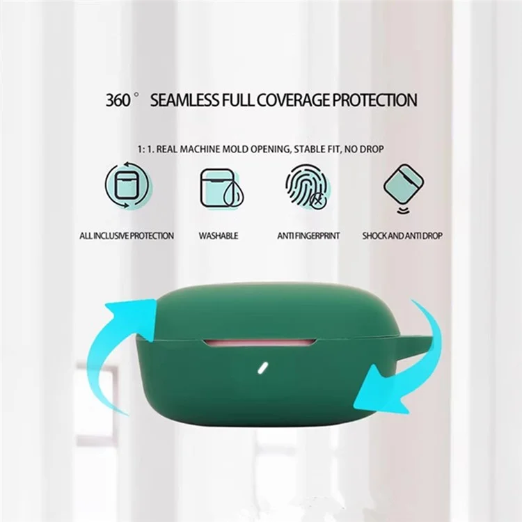 Für JBL T280TWS X3 Hülle mit Anti-Verlust-Schnalle Bluetooth-Kopfhörer Silikon Schutzhülle - Dunkelgrün