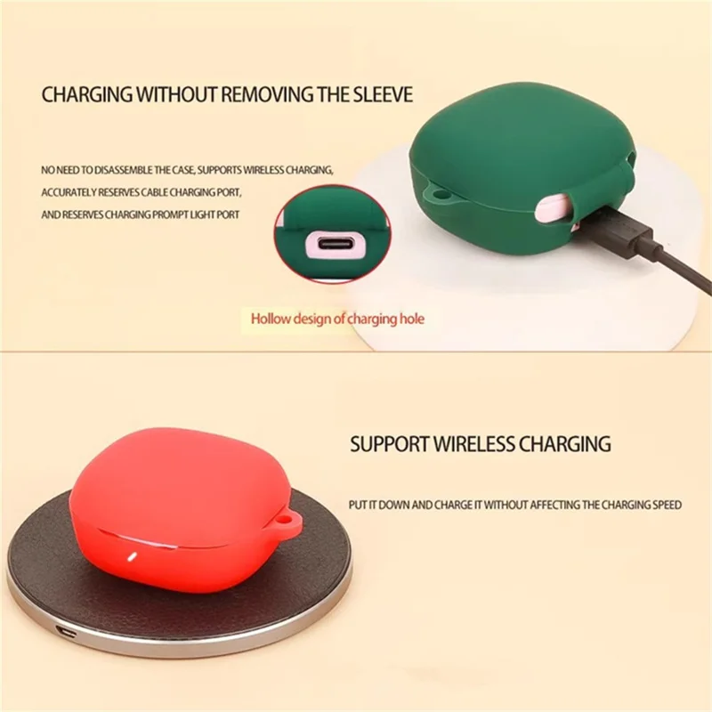 For JBL T280TWS X3 Case with Anti-Lost Buckle Bluetooth-compatible Earbuds Silicone Protective Cover - Red