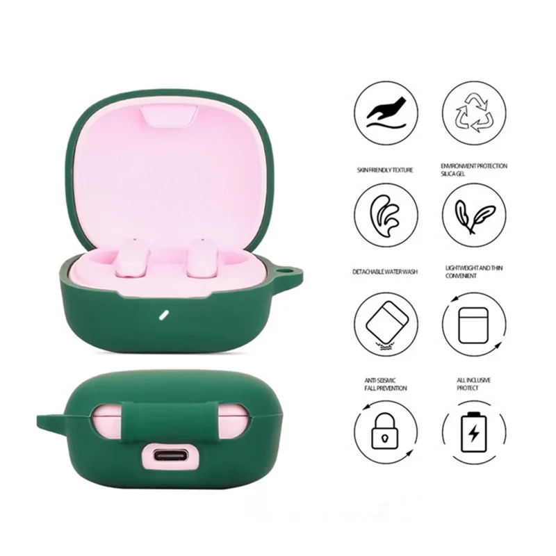 For JBL T280TWS X3 Case with Anti-Lost Buckle Bluetooth-compatible Earbuds Silicone Protective Cover - Red