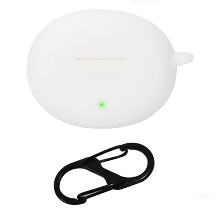 For Oppo Enco R3 Pro Case with Anti Lost Buckle Bluetooth-compatible Earbuds Silicone Protective Cover - White
