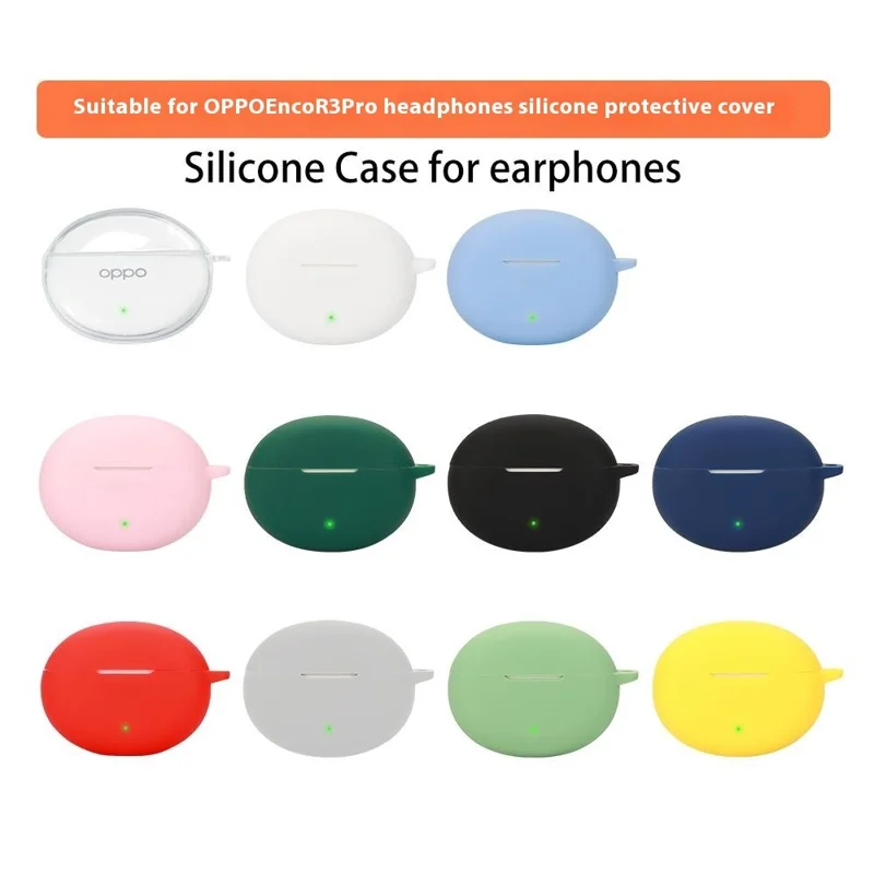 For Oppo Enco R3 Pro Case with Anti Lost Buckle Bluetooth-compatible Earbuds Silicone Protective Cover - Yellow