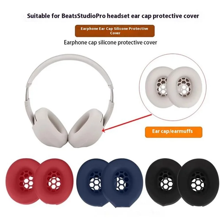 Capa de silicone para fones de ouvido Beats Studio Pro, almofada de proteção para ouvido, resistente ao desgaste e arranhões - Preto