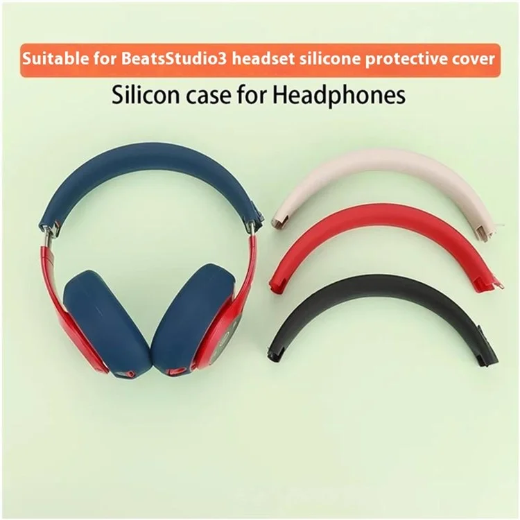 For Beats Studio 3 Headphones Silicone Case Set Earpad Cushion Cover + Headband Protector - Beige