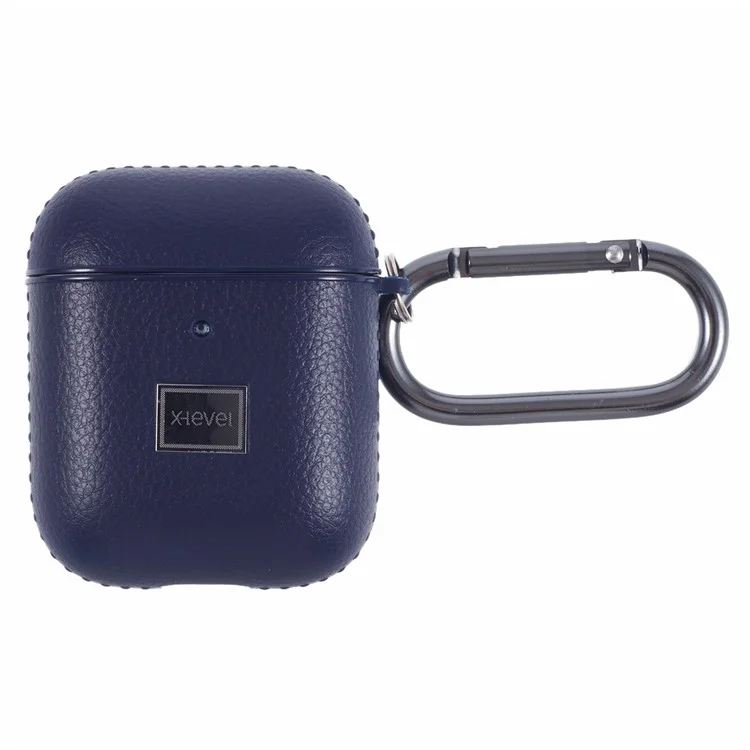 X-LEVEL Para AirPods Pro 2 / Funda para auriculares AirPods Pro Textura de litchi Cubierta de cuero PU TPU con mosquetón - Azul