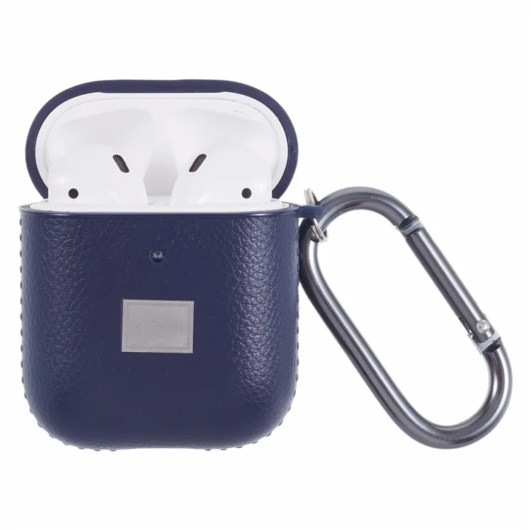 X-LEVEL Para AirPods Pro 2 / Funda para auriculares AirPods Pro Textura de litchi Cubierta de cuero PU TPU con mosquetón - Azul