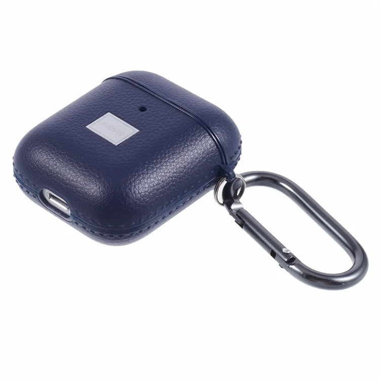 X-LEVEL Para AirPods Pro 2 / Funda para auriculares AirPods Pro Textura de litchi Cubierta de cuero PU TPU con mosquetón - Azul