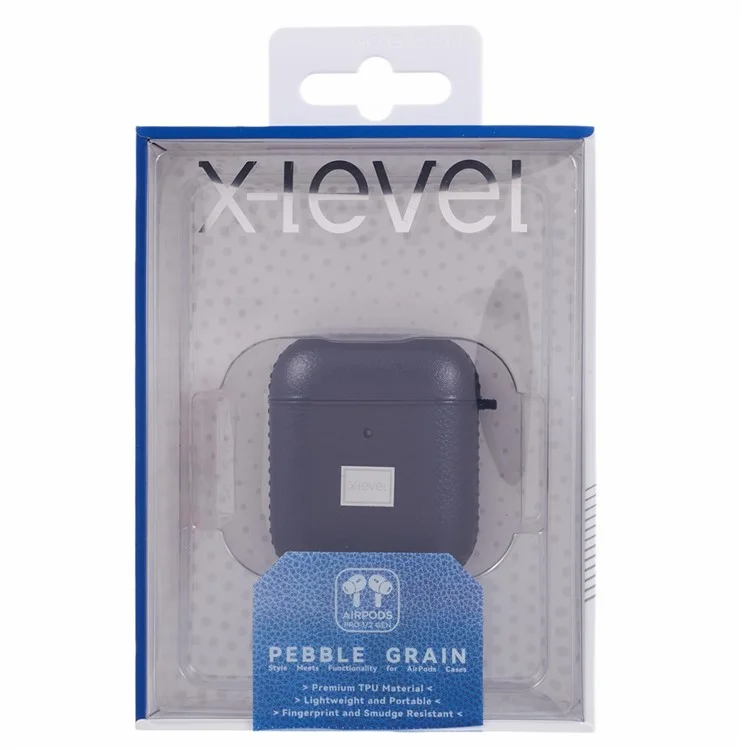 X-LEVEL Para AirPods Pro 2 / Funda para auriculares AirPods Pro Textura de litchi Cubierta de cuero PU TPU con mosquetón - Azul