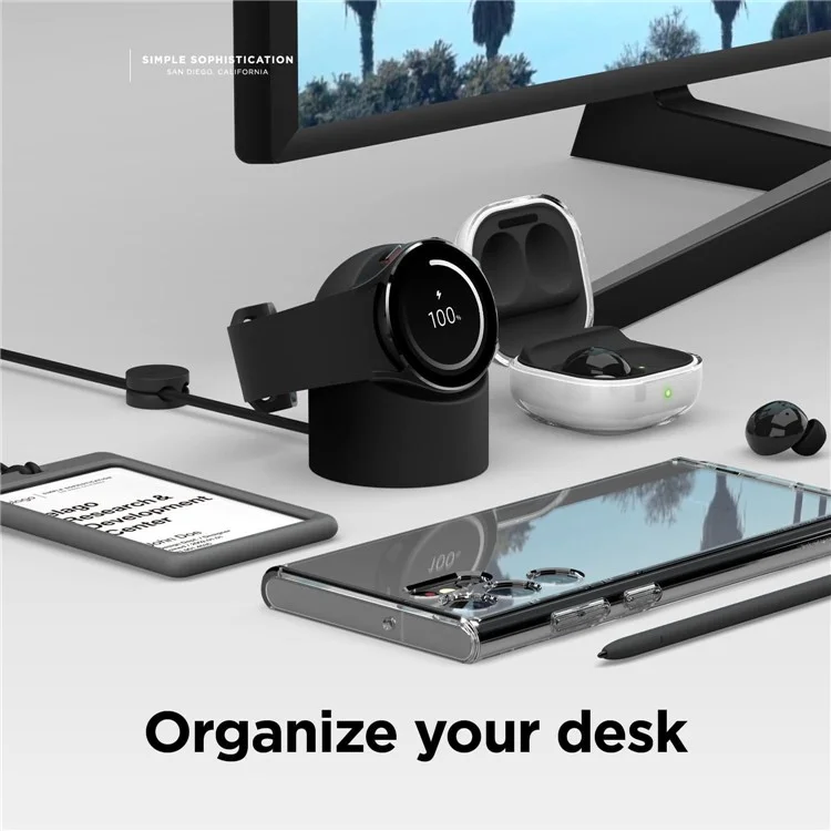 For Samsung Galaxy Watch7 44mm / FE / 6 / 5 Pro / 5 Charging Dock Silicone Stand Watch Charger Holder - Black