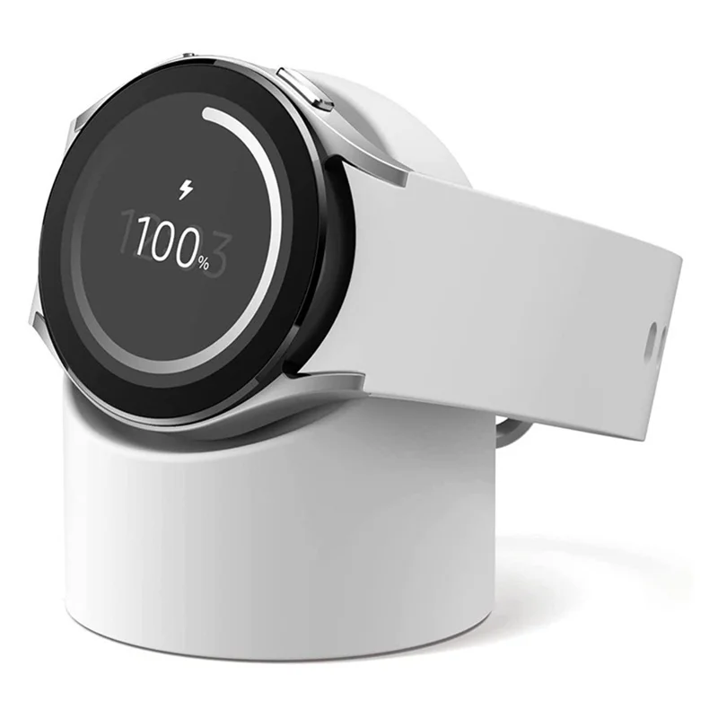 For Samsung Galaxy Watch7 44mm / FE / 6 / 5 Pro / 5 Charging Dock Silicone Stand Watch Charger Holder - White