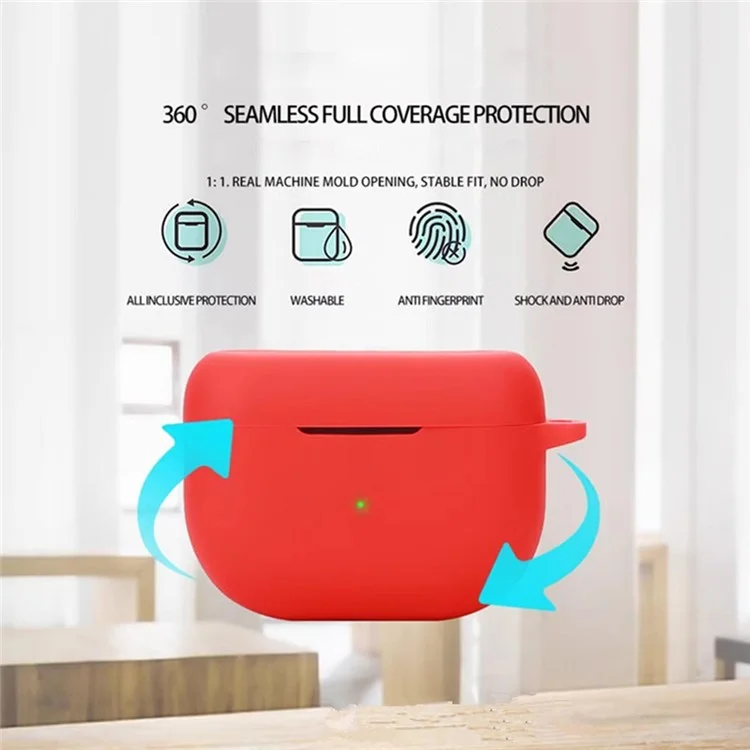 Funda para Jabra Elite 8 Active Gen 2 con hebilla antiextravío, auriculares inalámbricos Bluetooth y cubierta protectora de silicona - Rojo