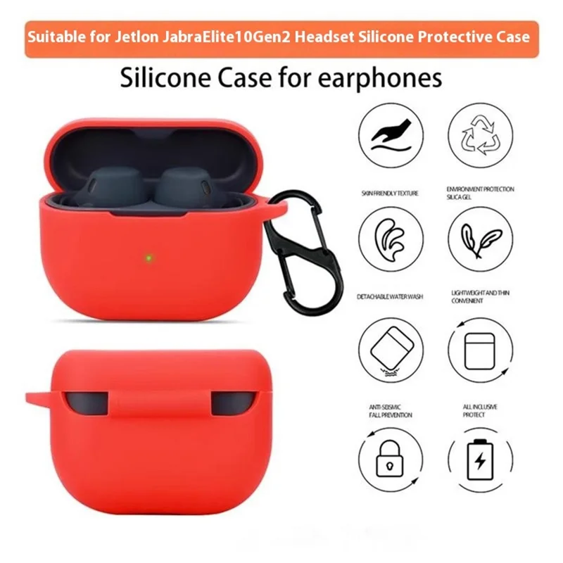 For Jabra Elite 10 Gen 2 Case with Anti Lost Buckle Bluetooth-compatible Earbuds Silicone Protective Cover - Blackish Green