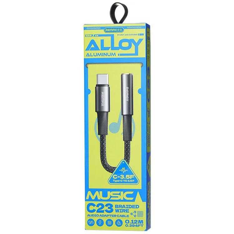 Adaptador de audio de REMAX C23 de Tipo C a 3.5 mm, cable de 0.12 m de aleación de aluminio trenzado
