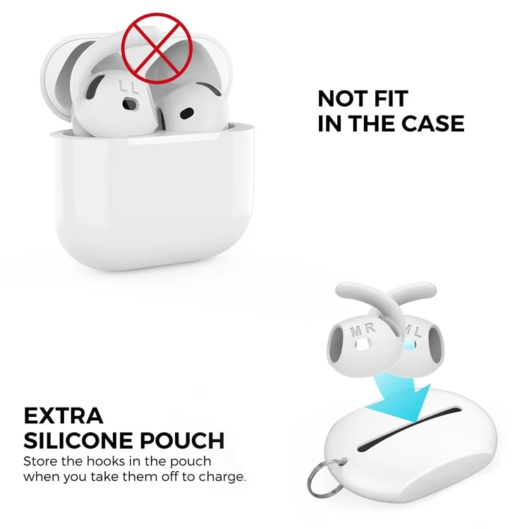 AHASTYLE PT60-4 1 Pair Ear Hooks for AirPods 4 Replacement Silicone Wings Sport Earhooks Ear Tips, Size: M - White