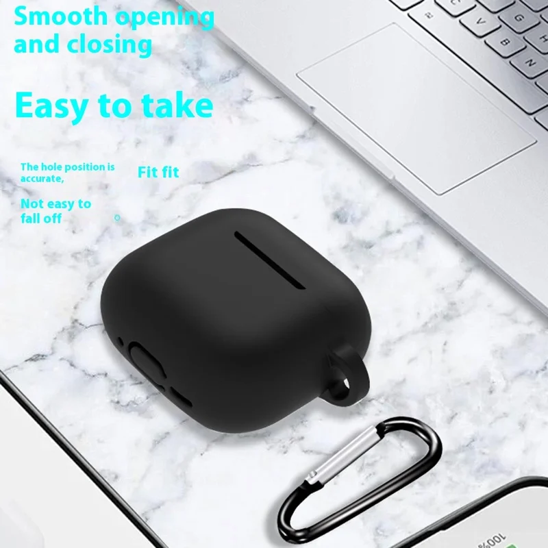 6 in 1 Headset Accessories for AirPods 4 Silicone Case + Carrying Strap + Earphone Holder + Ear Hooks + Neck Strap + Keychain - Grey